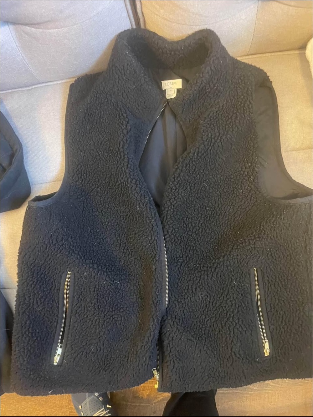 J. Crew Black Sherpa Zip Vest with Gold Zippers